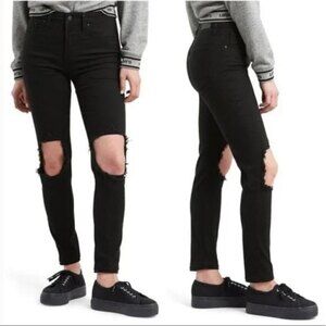 Levi’s 721 High Rise Skinny Ripped Jeans Black Women’s Size 25x30 Distressed